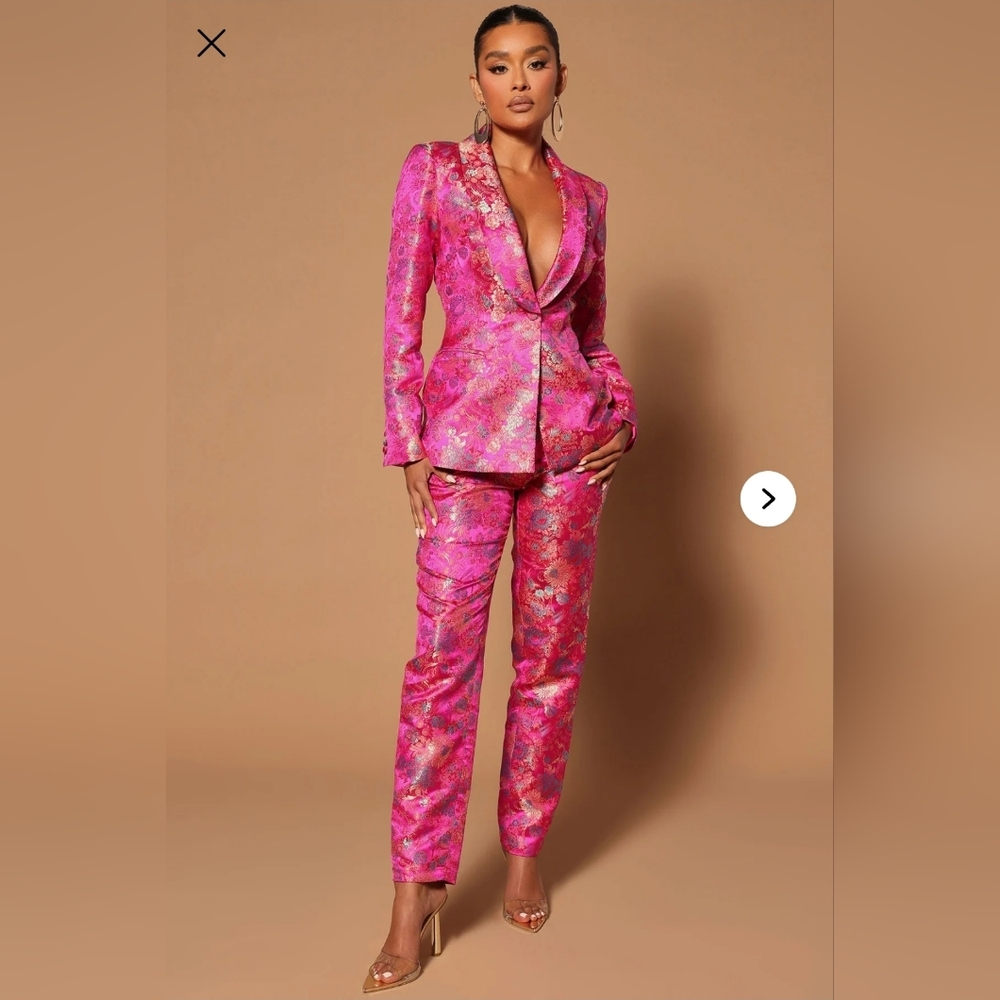 Fashion Nova Pink and Gold Floral Pantsuit